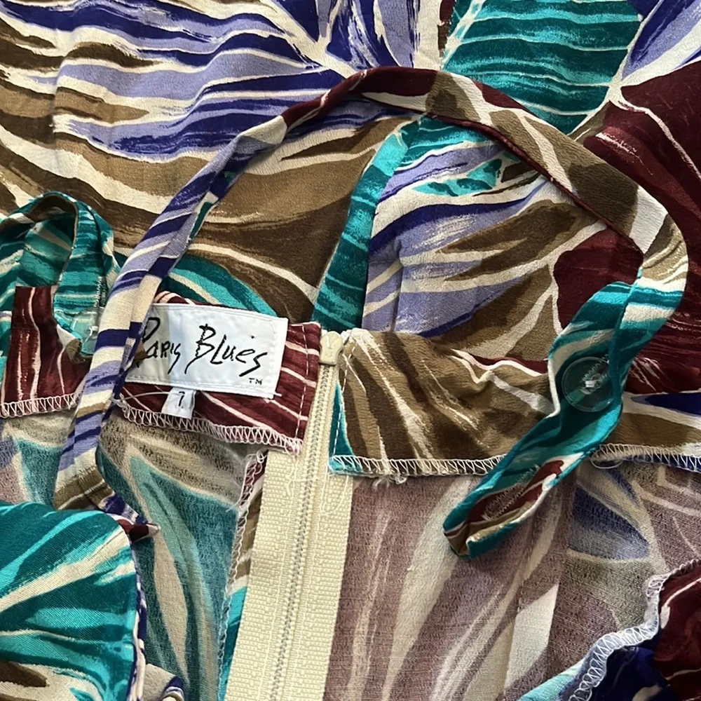 Vintage 90's Paris Blues Multicolor Palm Print Mini Dress Size 7 Juniors